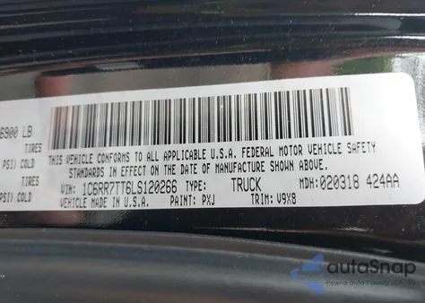 2020 Ram 1500 Classic Slt 4X4 6'4 Box z USA, uszkodzony, nr VIN 1C6RR7TT6LS120266